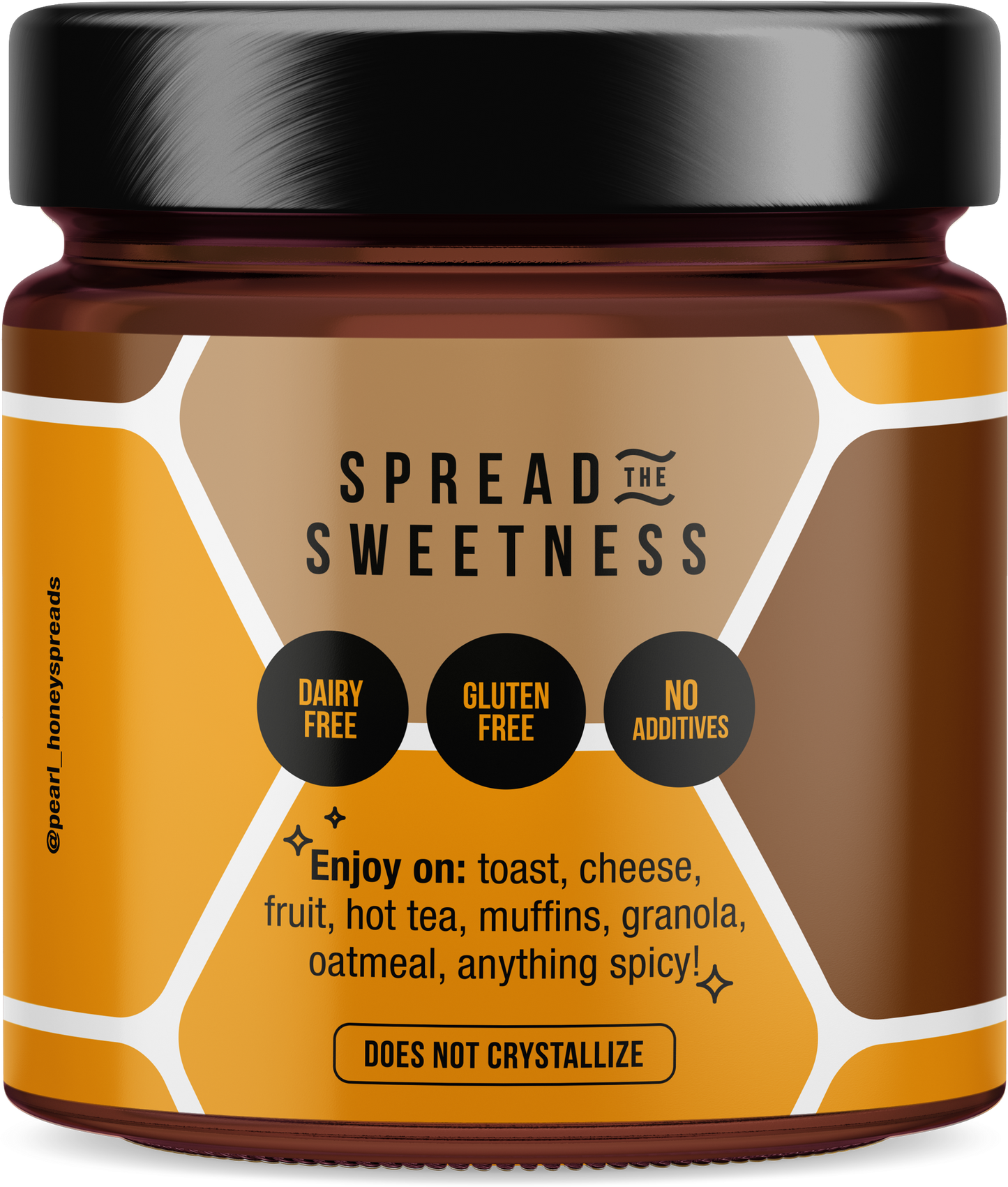Creamed cacao honey spread by Pearl Honey Spreads, smooth and rich cacao-infused honey in a jar.