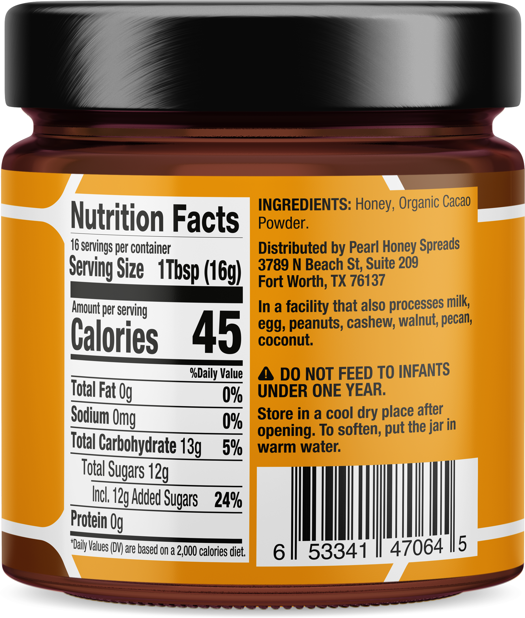 Creamed cacao honey from Pearl Honey Spreads, showing a jar of smooth, rich cacao-infused honey with a creamy texture.