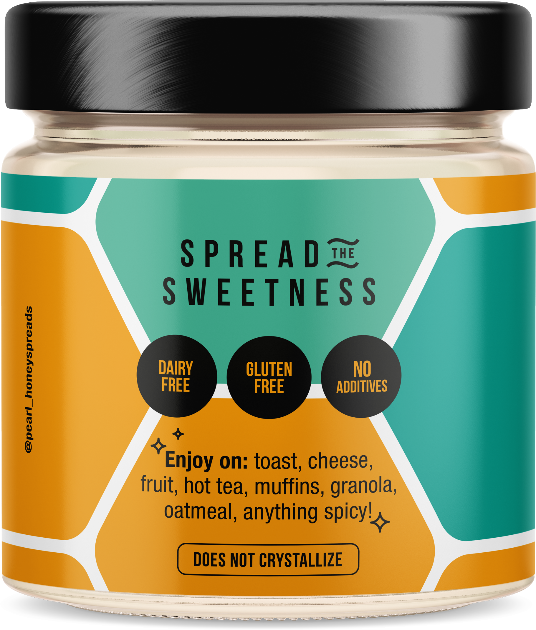 Creamed honey from Pearl Honey Spreads in a jar with a smooth, creamy texture and golden color, ready to spread on bread or toast.