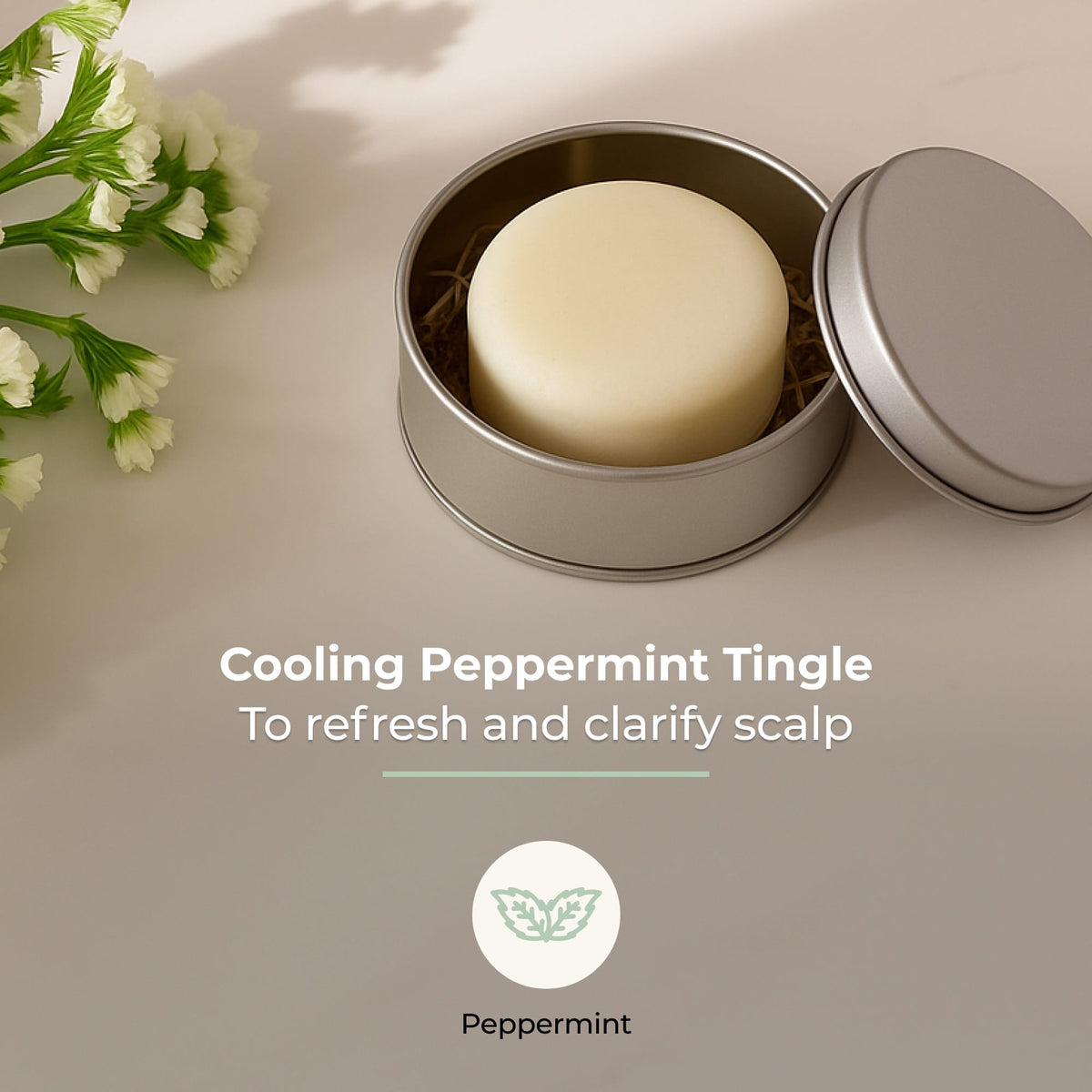 Peppermint Breeze conditioner bar from ZeroWasteStore.com, natural shampoo and conditioner alternative with refreshing peppermint scent