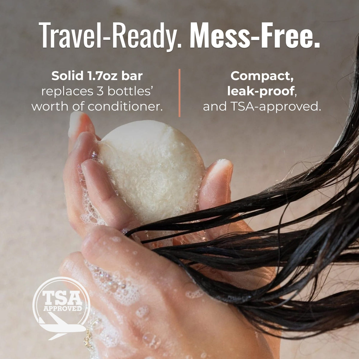 Peppermint Breeze conditioner bar from ZeroWasteStore.com, TSA-approved travel size, natural conditioner for hair care.