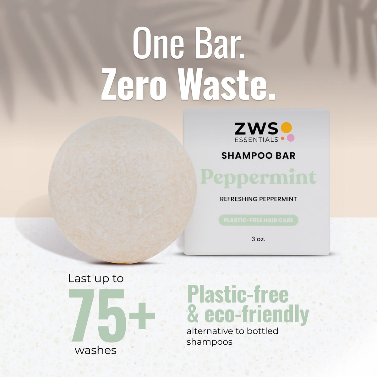 Peppermint Breeze plastic-free shampoo bar from ZeroWasteStore.com, designed for eco-friendly hair cleansing.