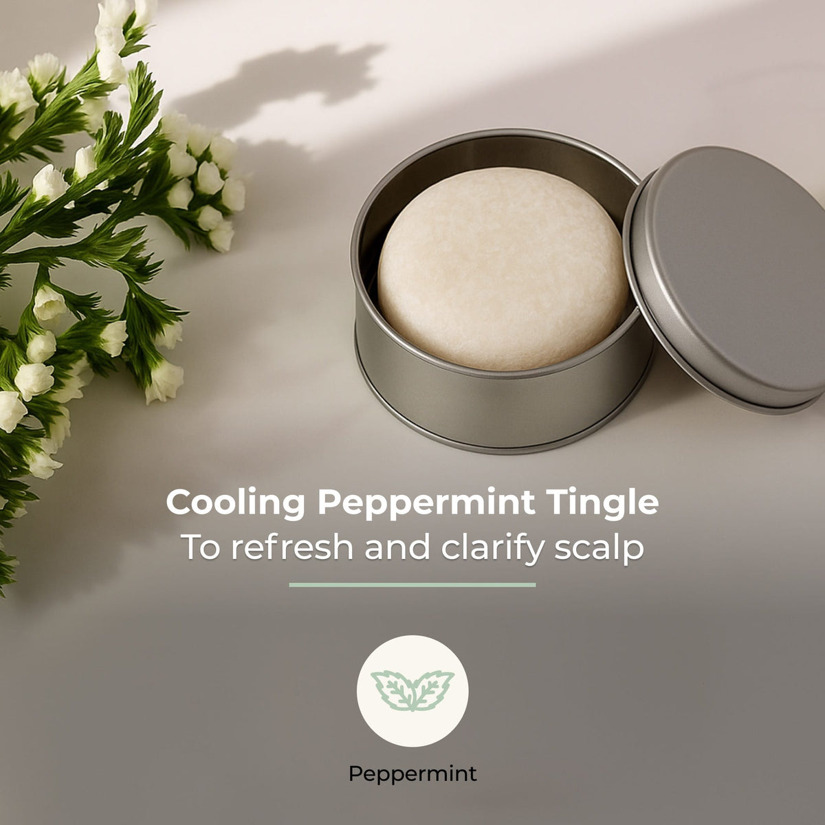 Peppermint Breeze shampoo bar from ZeroWasteStore.com showing a natural soap bar with peppermint scent notes on the packaging