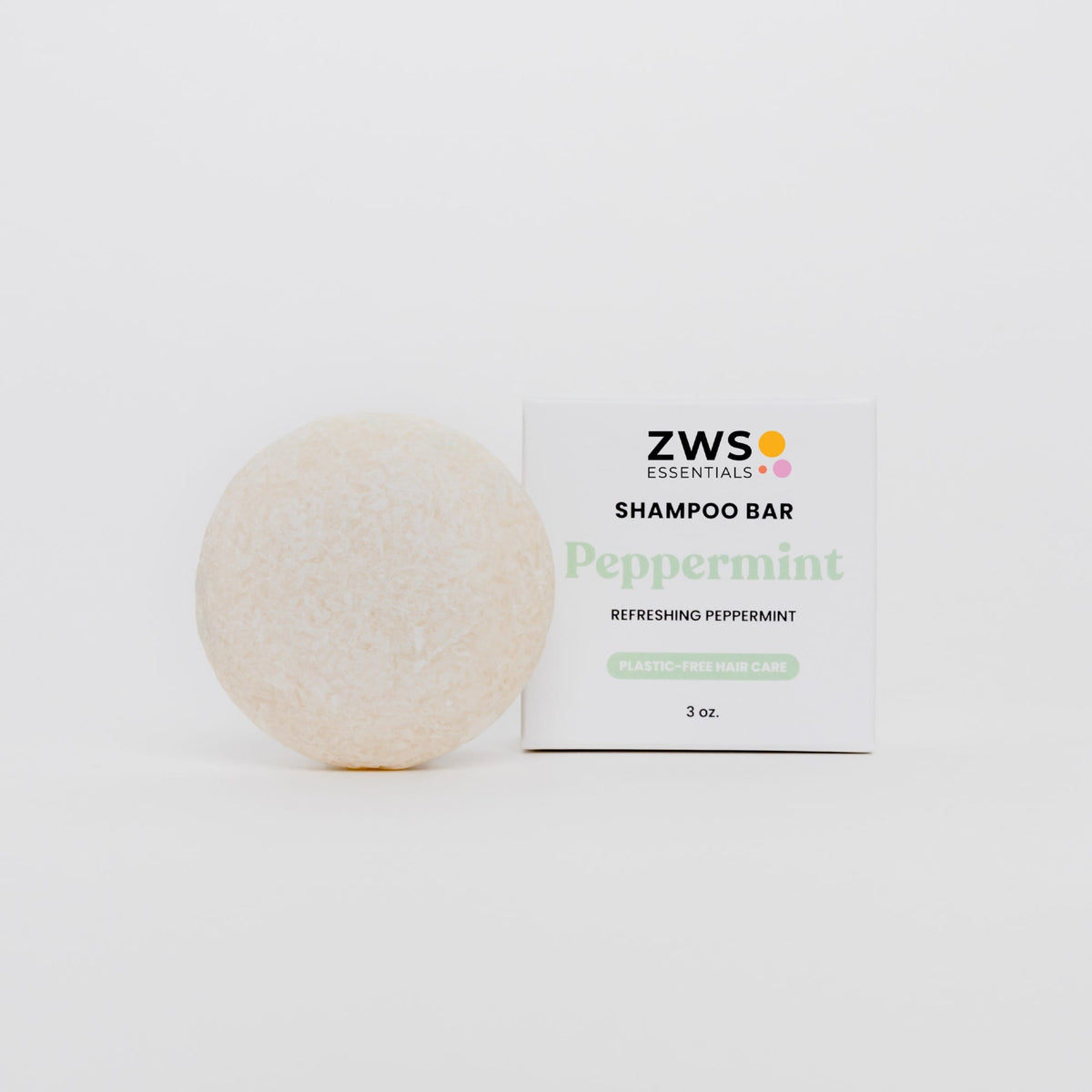 Peppermint Breeze shampoo bar from ZeroWasteStore.com with a natural soap shape and fresh peppermint scent.