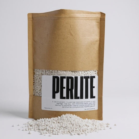 White horticultural perlite used as soil amendment, shown in a clear container for gardening by Hasty Roots.