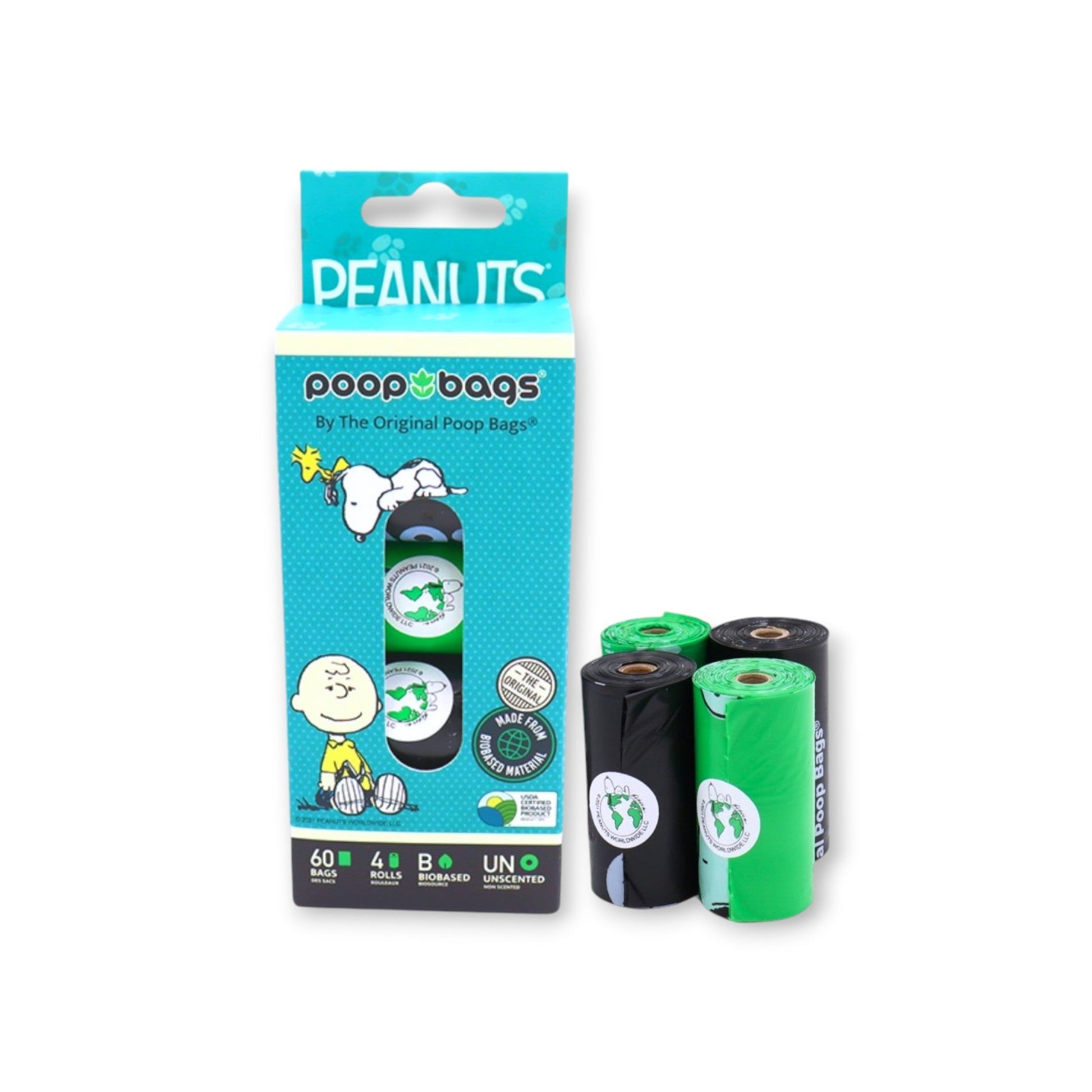 Eco-friendly Pet Poop Bags by Refillism, 60 count bio-based USDA Certified rolls for convenient waste disposal.