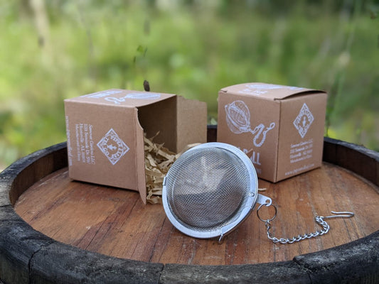 Piper Tea Ball from Piper and Leaf Tea Co. brewing device with stainless steel mesh for loose leaf tea infusion.