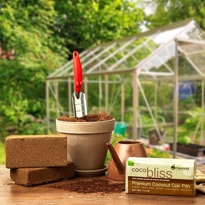 Two Coco Bliss 650g Coco Coir Bricks from Plantonix, ideal for gardening and growing plants, shown stacked in the image.