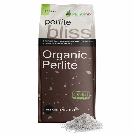 Plantonix Perlite Bliss Premium Horticultural Grade growing product in 8-quart bag, lightweight soil amendment for plants and gardening.