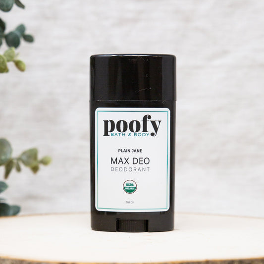 Poofy Organics MAX DEO Plain Jane Unscented Organic Body Deodorant, natural and unscented for fresh comfort