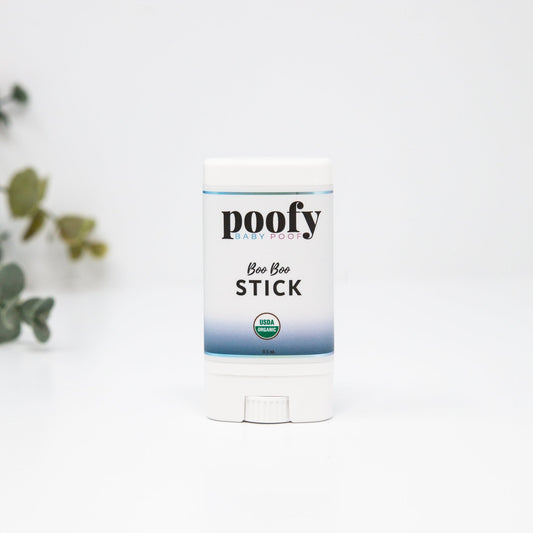 Poofy Organics Kids Boo Boo Stick Organic, natural healing balm for minor skin irritations, in a small applicator stick.