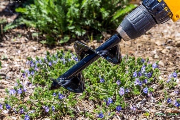 Power Planter Augers gardening auger in black for bulb planting and bedding plants, measuring 3 inches by 7 inches.