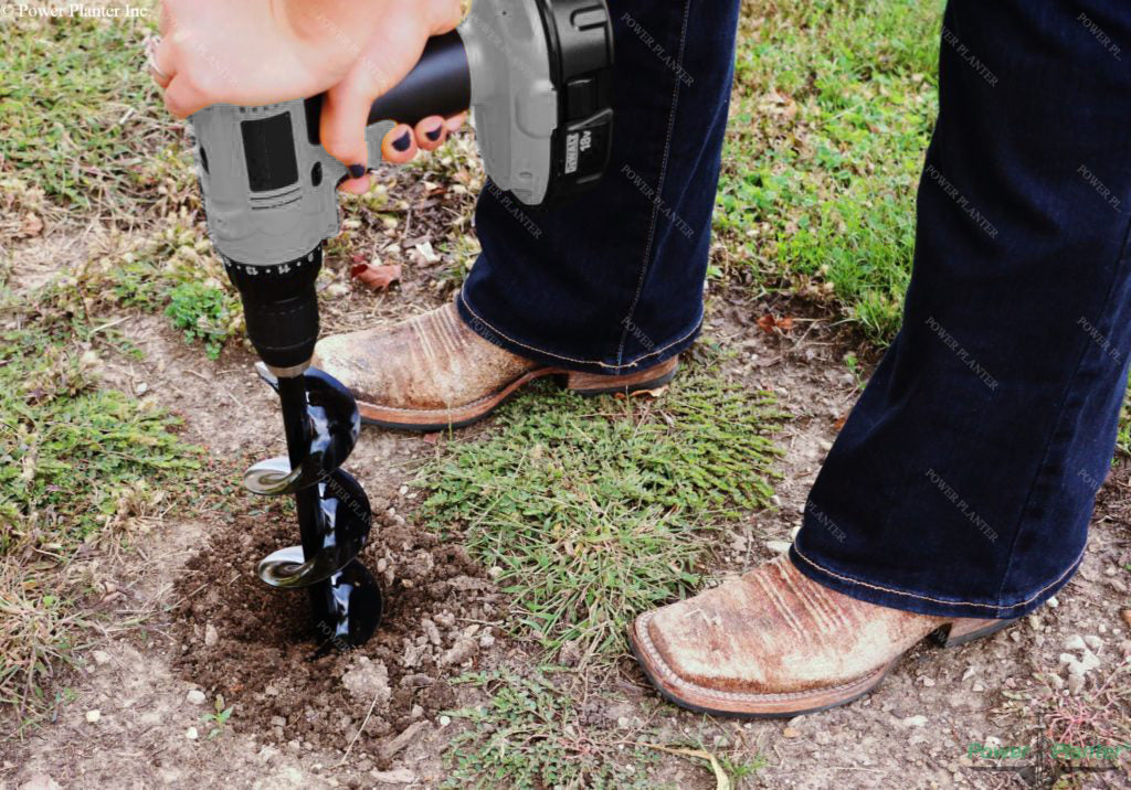 Black DIY Guru 3-inch by 12-inch gardening auger from Power Planter Augers, ideal for planting and soil preparation.