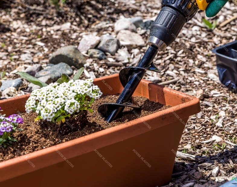 Power Planter Augers gardening auger for flower planting and grass plugs, 2-inch diameter, 7-inch length, durable metal tool.