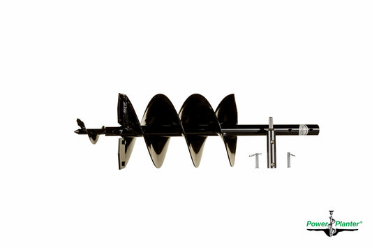 8-inch heavy-duty auger with tip from Power Planter Augers, ideal for drilling into tough soil or ice.