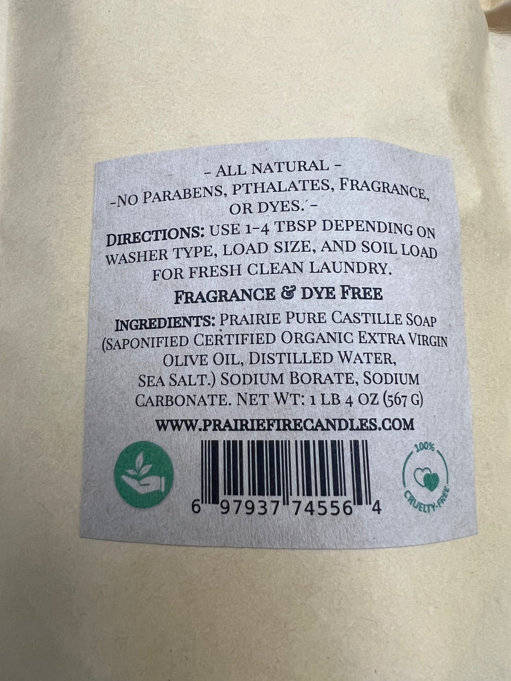 Pure Castile Organic Olive Oil Laundry Powder detergent in 1 lb 4 oz packaging, fragrance and dye free, suitable for sensitive skin.
