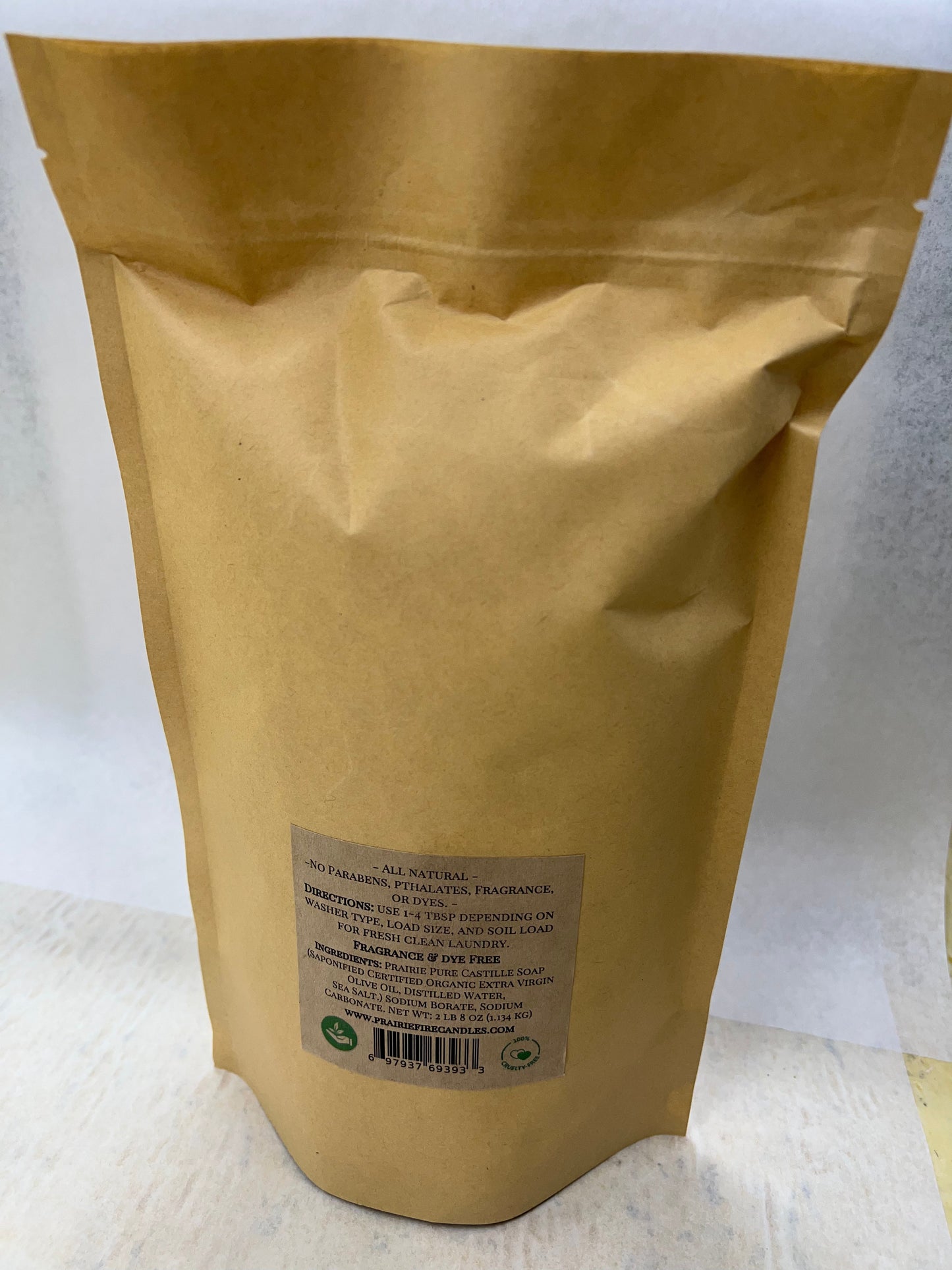 Pure Castile Organic Olive Oil Laundry Powder Detergent bar soap from Prairie Fire, fragrance and dye free for sensitive skin.