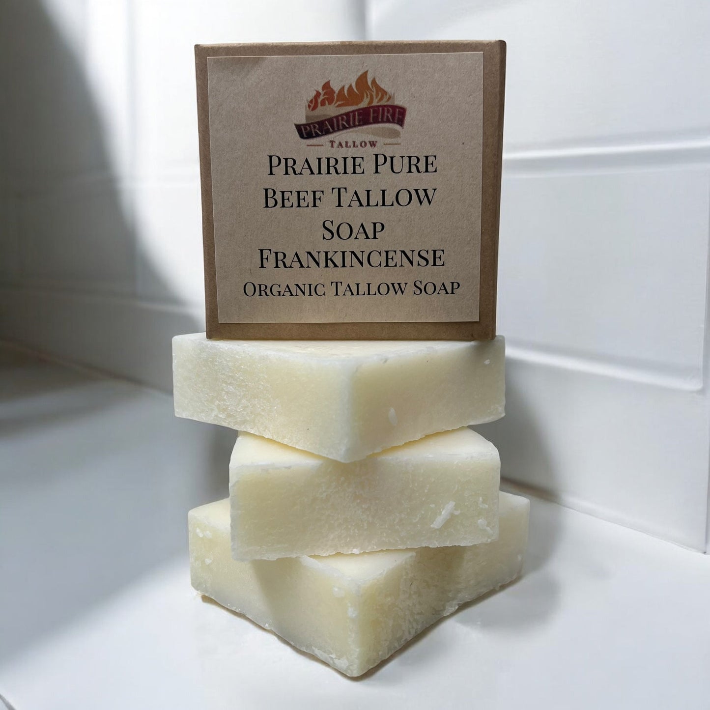 Pure Beef Tallow Soap Bar by Prairie Fire, 3-pack, fragrance-free, made in USA, for face, body, and hair cleansing and moisturizing.