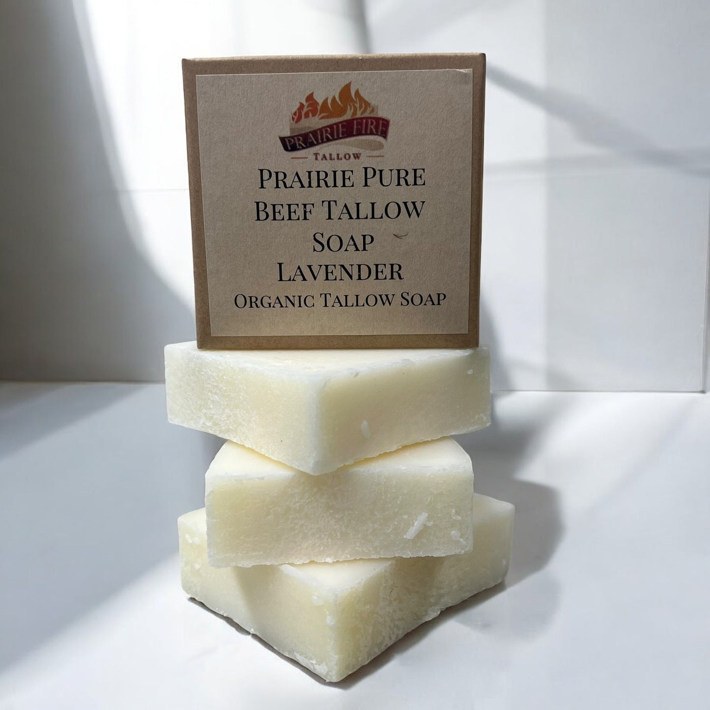 Pure Beef Tallow Soap Bar by Prairie Fire Tallow in a 3-pack, natural, organic, fragrance-free face, body, and hair cleansing bar