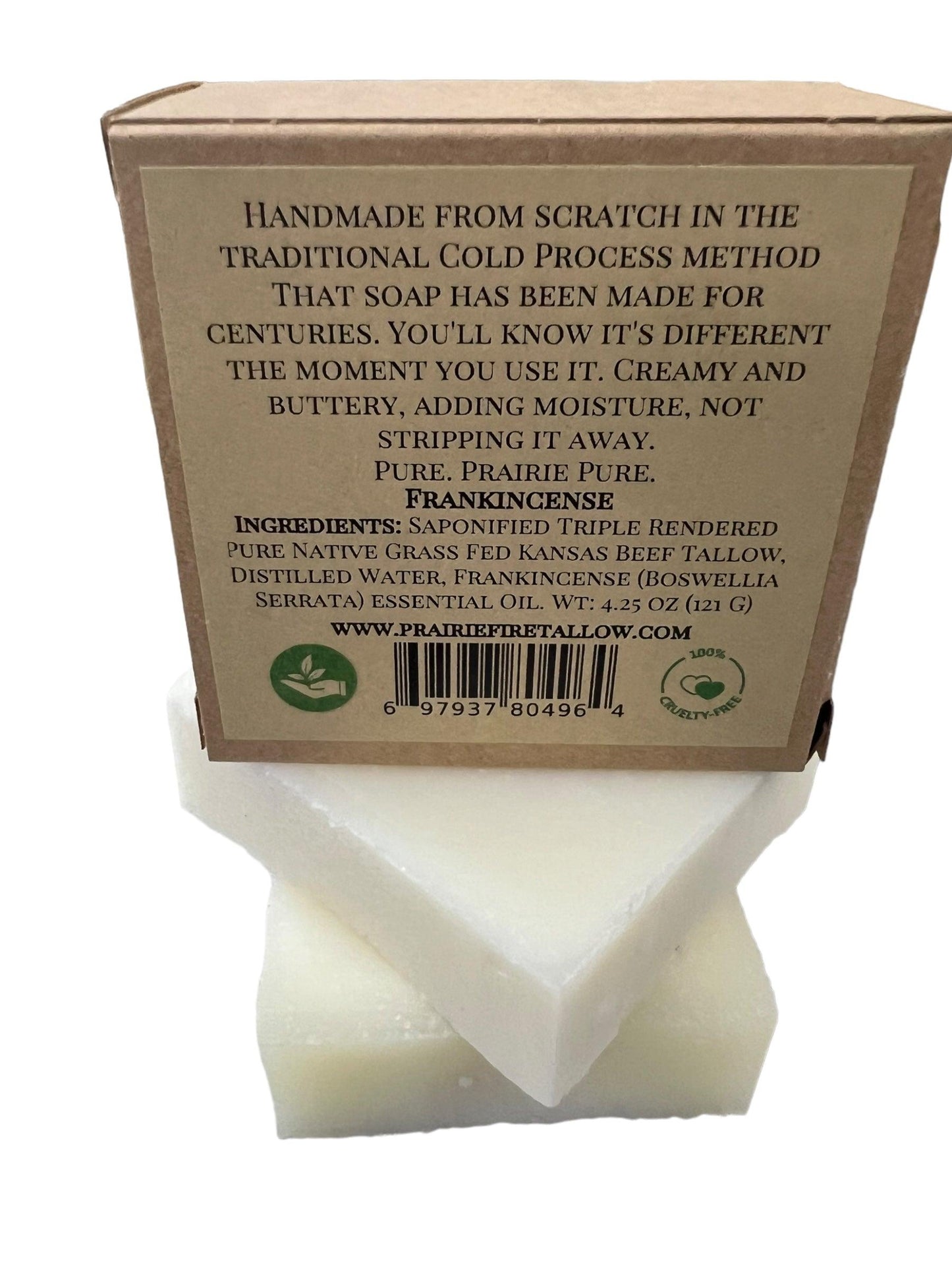 Pure Beef Tallow Soap Bar by Prairie Fire, 3-pack, fragrance-free, natural organic soap for face, body, and hair cleansing and hydration.
