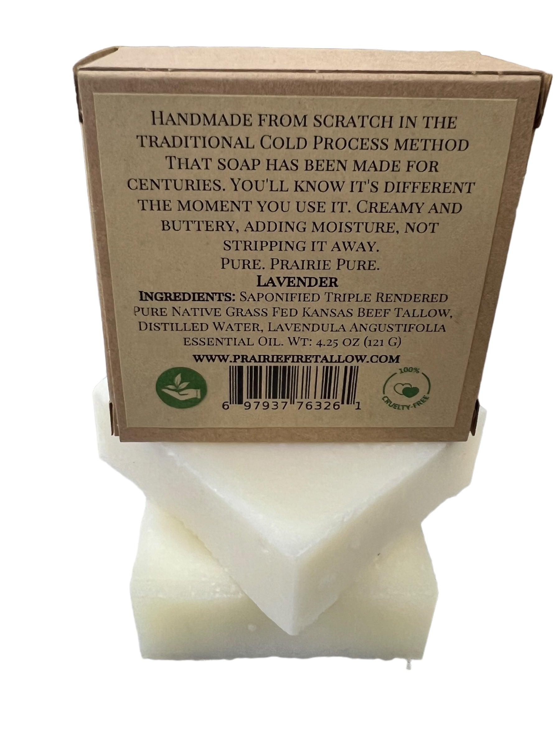 Pure Beef Tallow Soap Bar from Prairie Fire, 3-pack, fragrance-free, made in USA, natural organic soap for face, body, and hair.