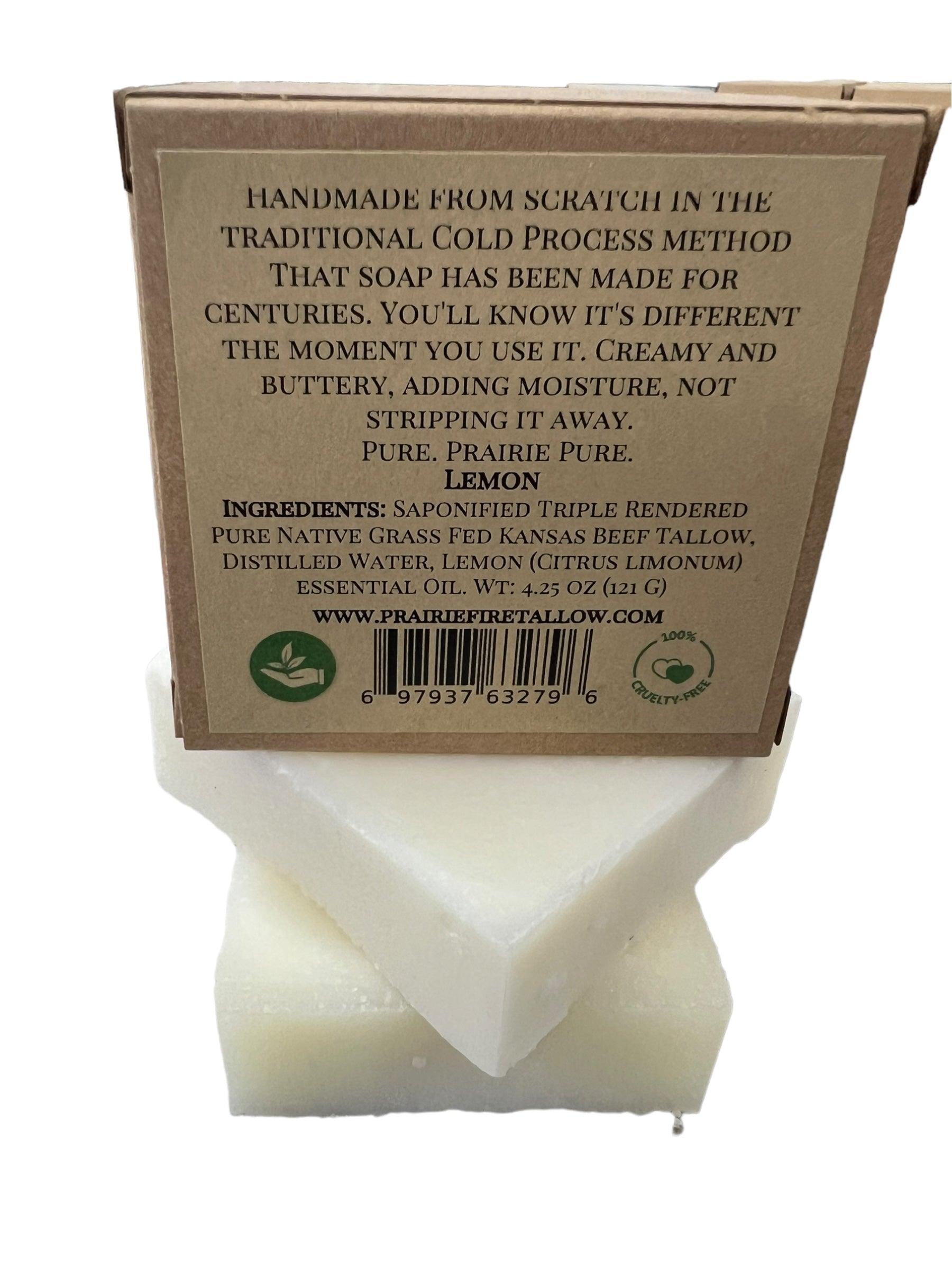 Pure Beef Tallow Soap Bar by Prairie Fire Tallow, 3-pack, natural, fragrance-free, made in USA, for face, body, and hair.