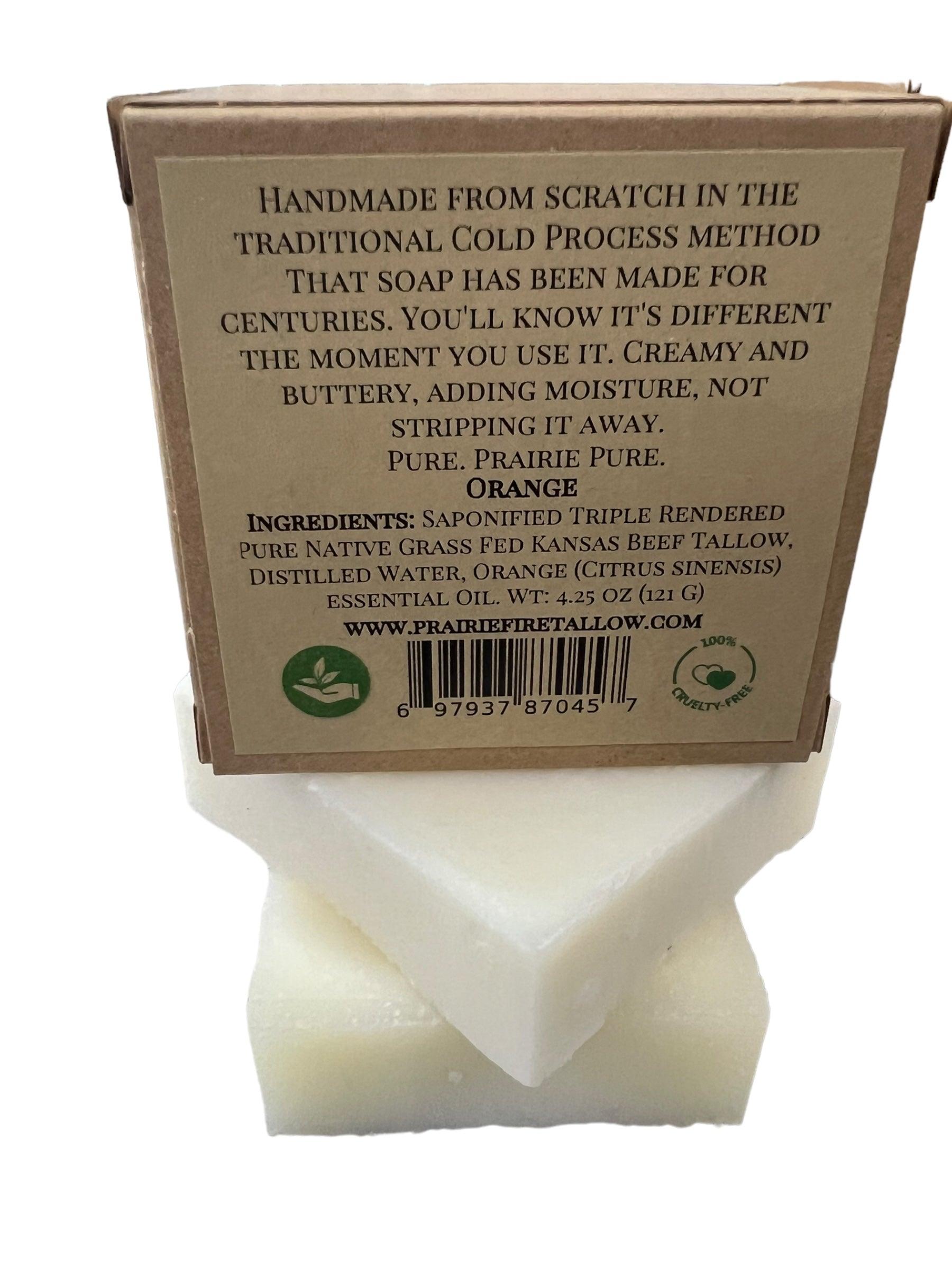 Pure Beef Tallow Soap Bar from Prairie Fire, 3-pack, fragrance-free, natural organic bar for face, body, and hair cleansing and hydration.