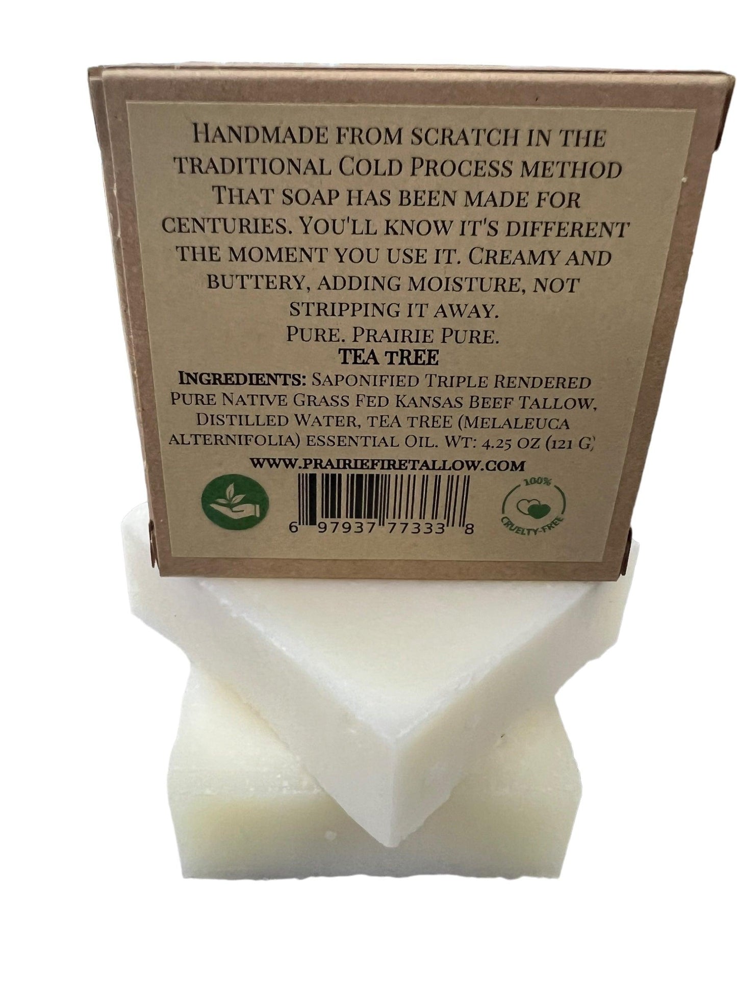 Pure Beef Tallow Soap Bar by Prairie Fire, 3-pack, fragrance-free, natural organic soap for face, body, and hair cleansing and moisturizing.
