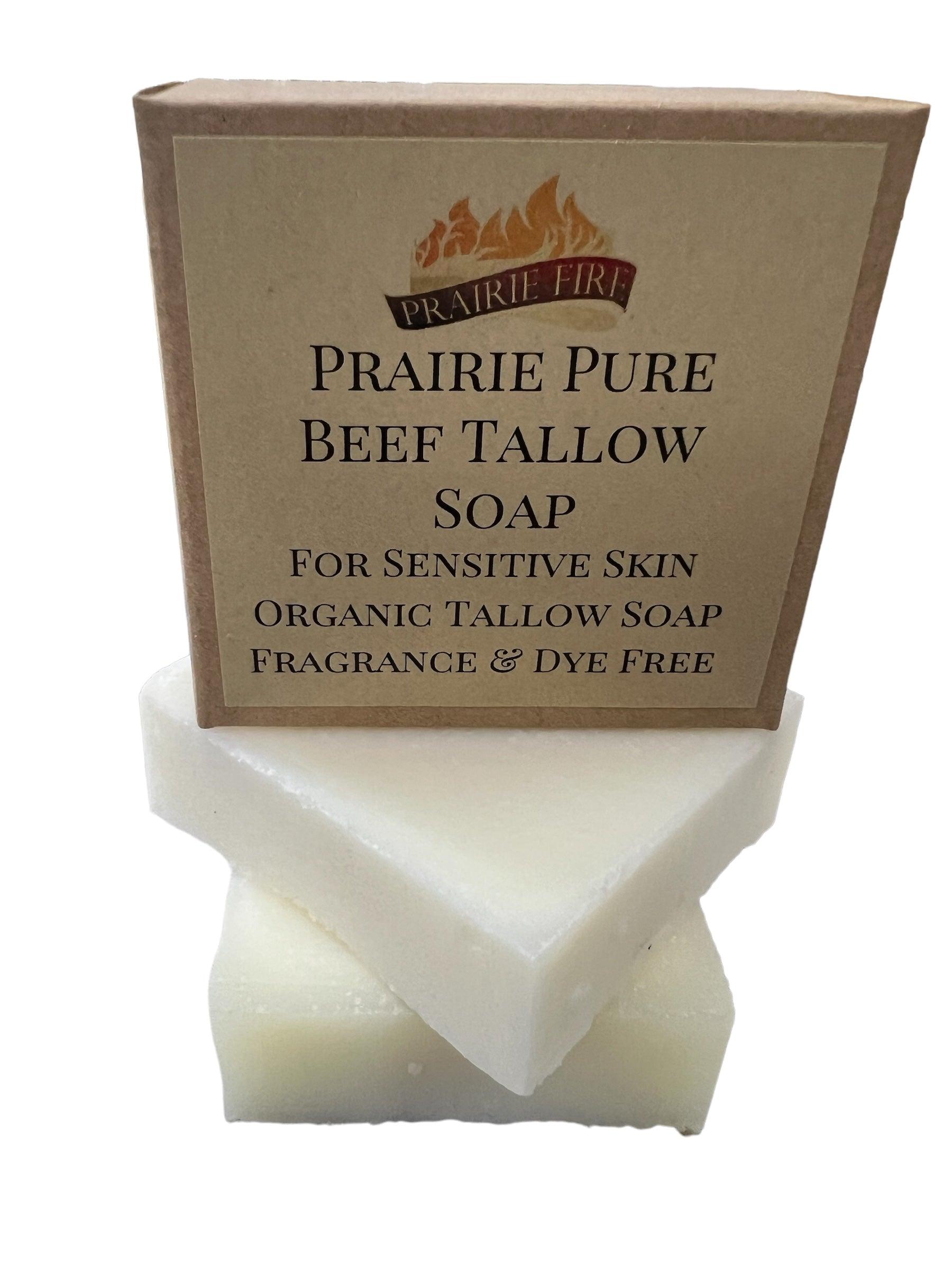 Pure Beef Tallow Soap Bar from Prairie Fire, 3-pack, made in USA, for face, body, and hair, moisturizing, soothing, and natural organic.