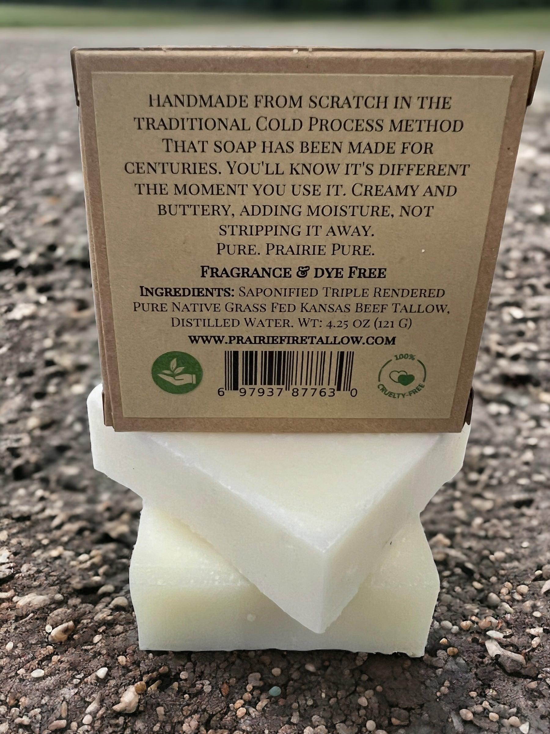 Pure Beef Tallow Soap Bar by Prairie Fire Tallow, Candles, and Lavender, 3-pack, natural organic face, body, and hair cleansing bar