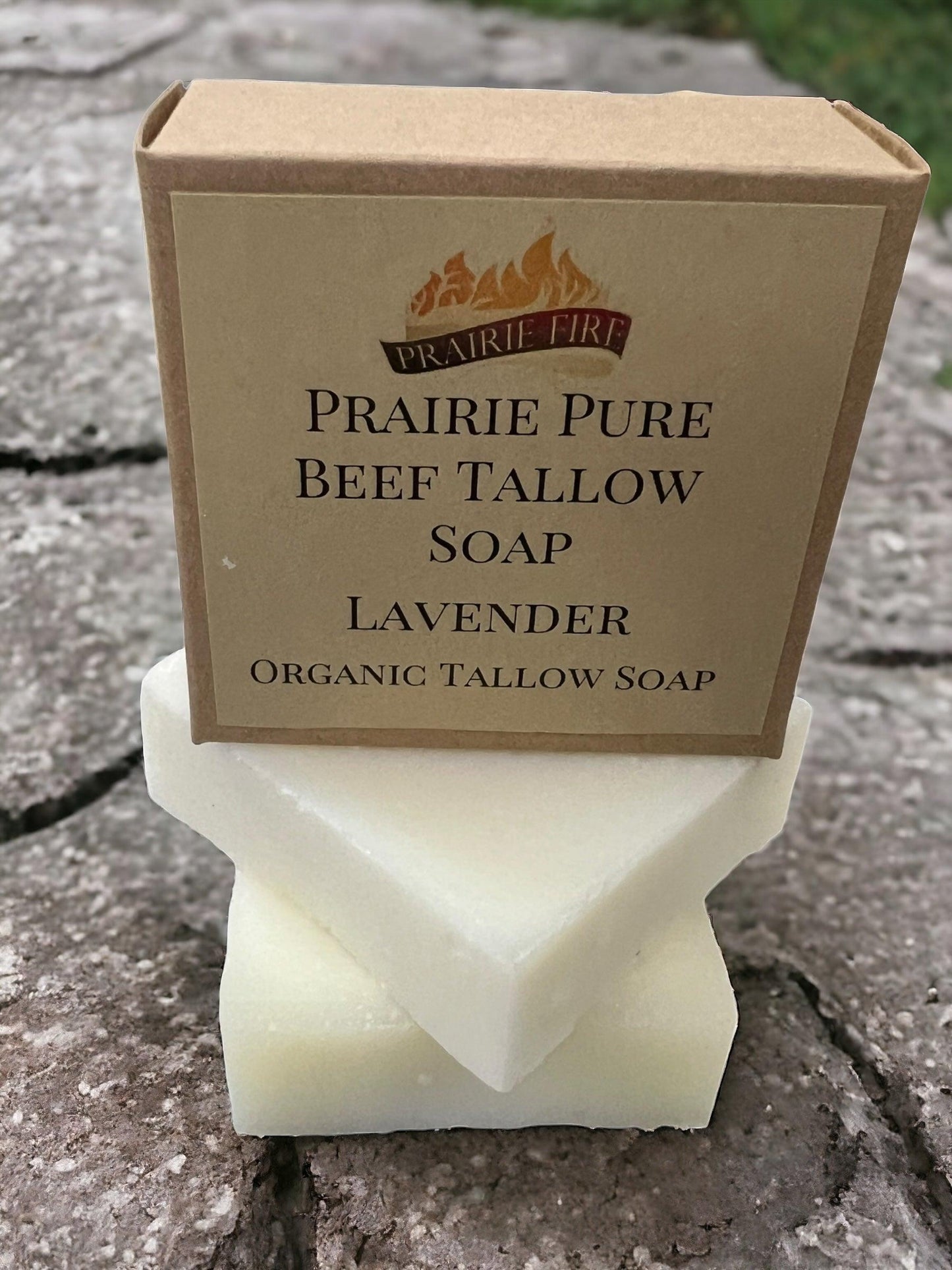 Pure Beef Tallow Soap Bar from Prairie Fire, 3-pack, fragrance-free, made in USA, for face, body, and hair cleansing and hydration.