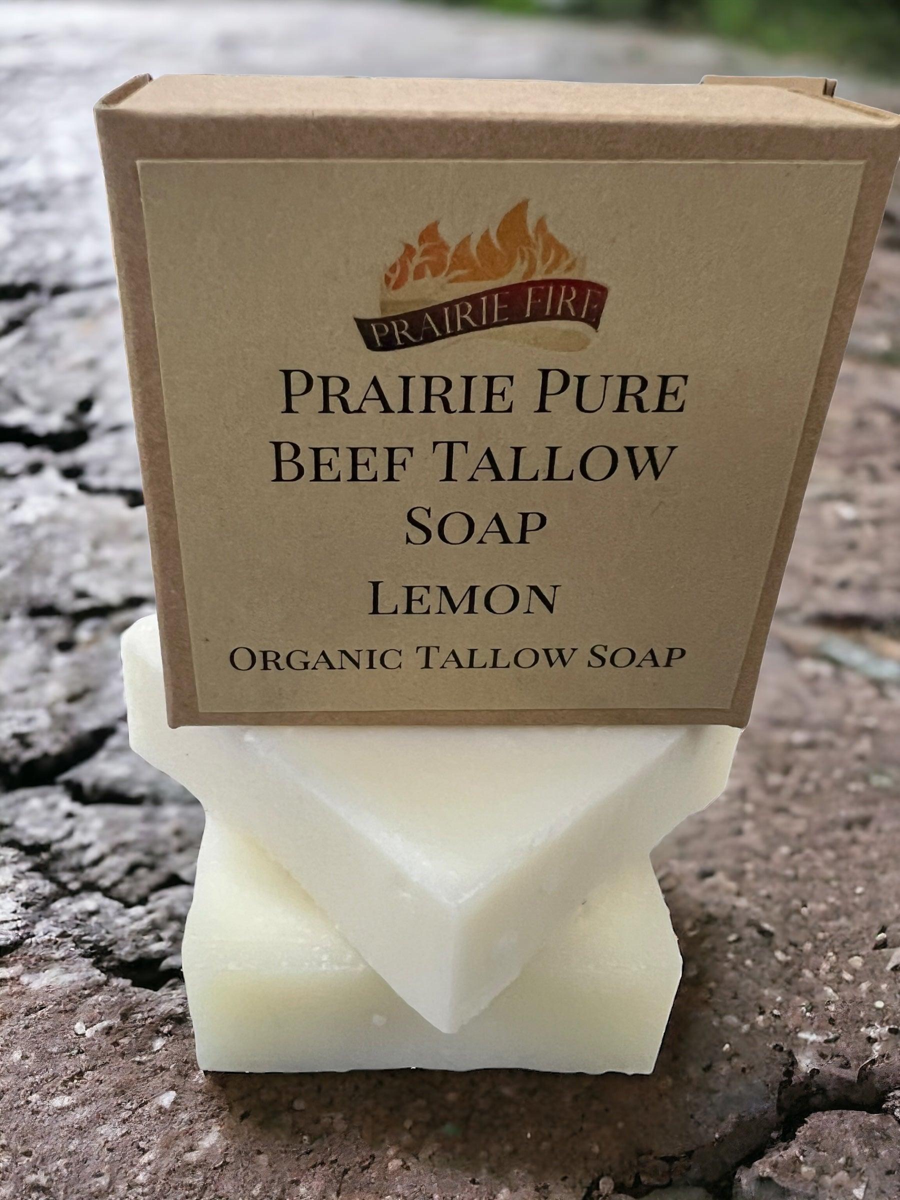Pure Beef Tallow Soap Bar by Prairie Fire Tallow, Candles, and Lavender, 3-pack, natural organic face, body, and hair cleanser