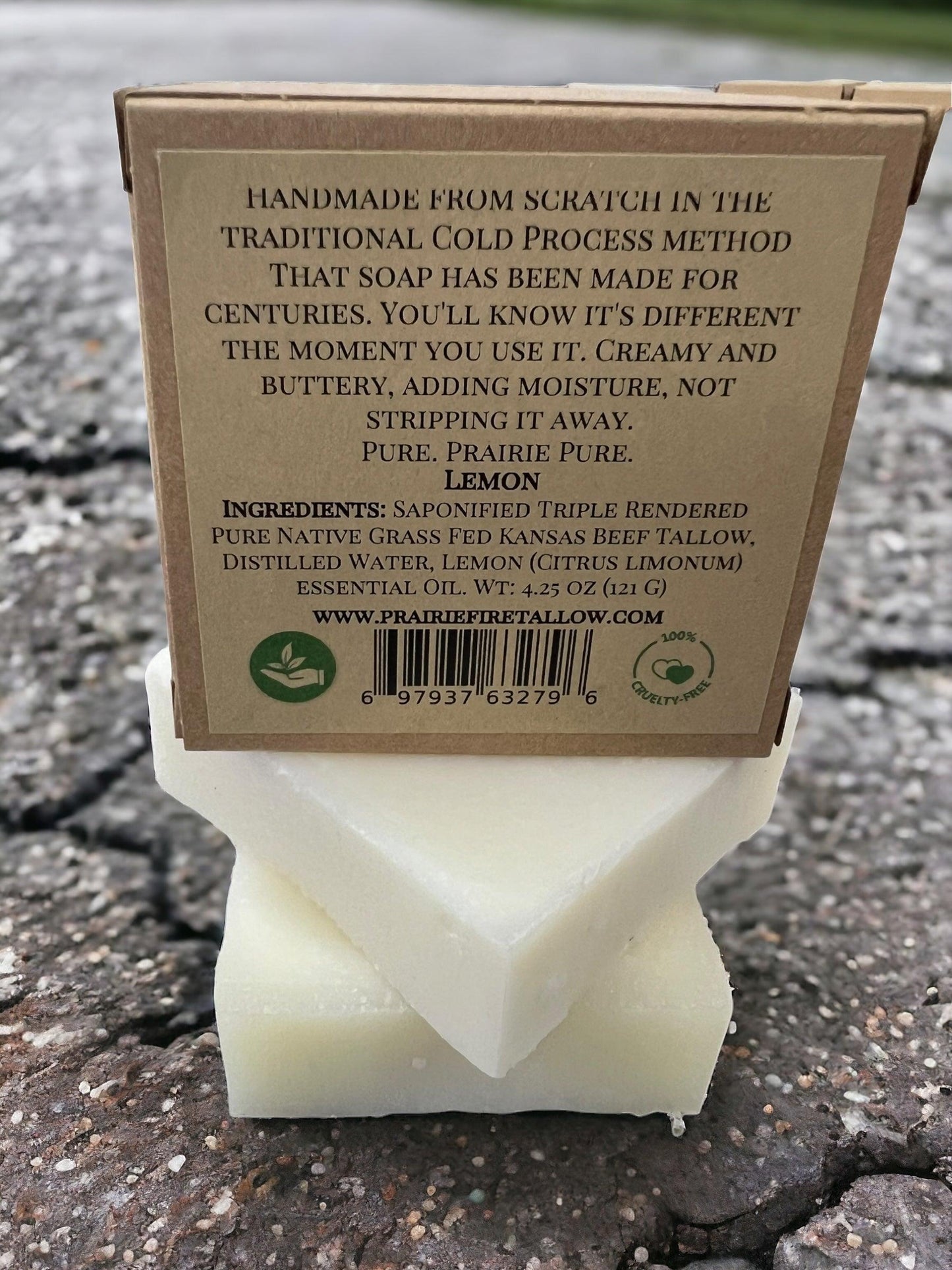 Pure Beef Tallow Soap Bar by Prairie Fire, 3-pack, fragrance-free, natural organic bar for face, body, hair cleansing and moisturizing.