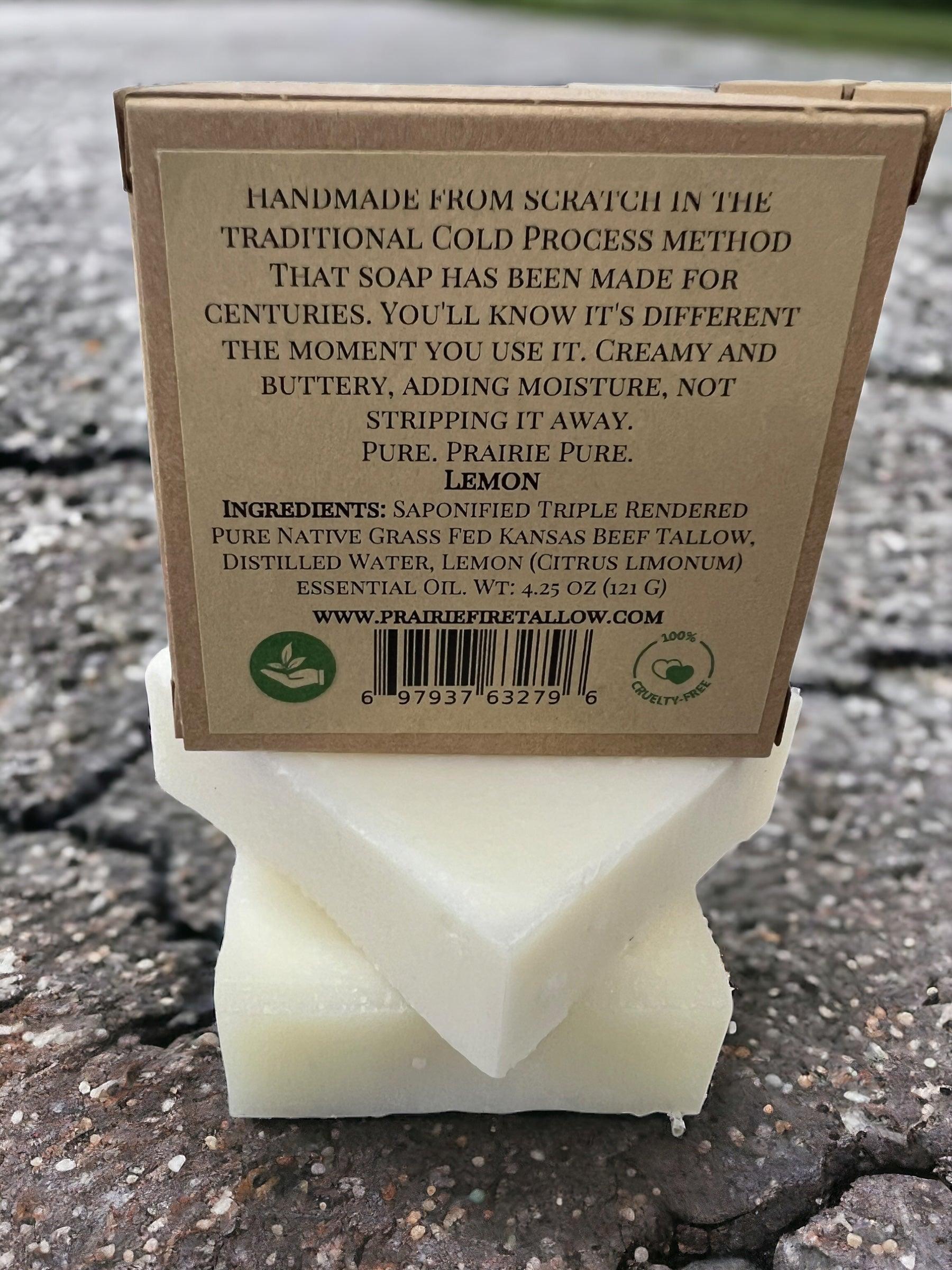 Pure Beef Tallow Soap Bar by Prairie Fire, 3-pack, fragrance-free, natural organic bar for face, body, hair cleansing and moisturizing.