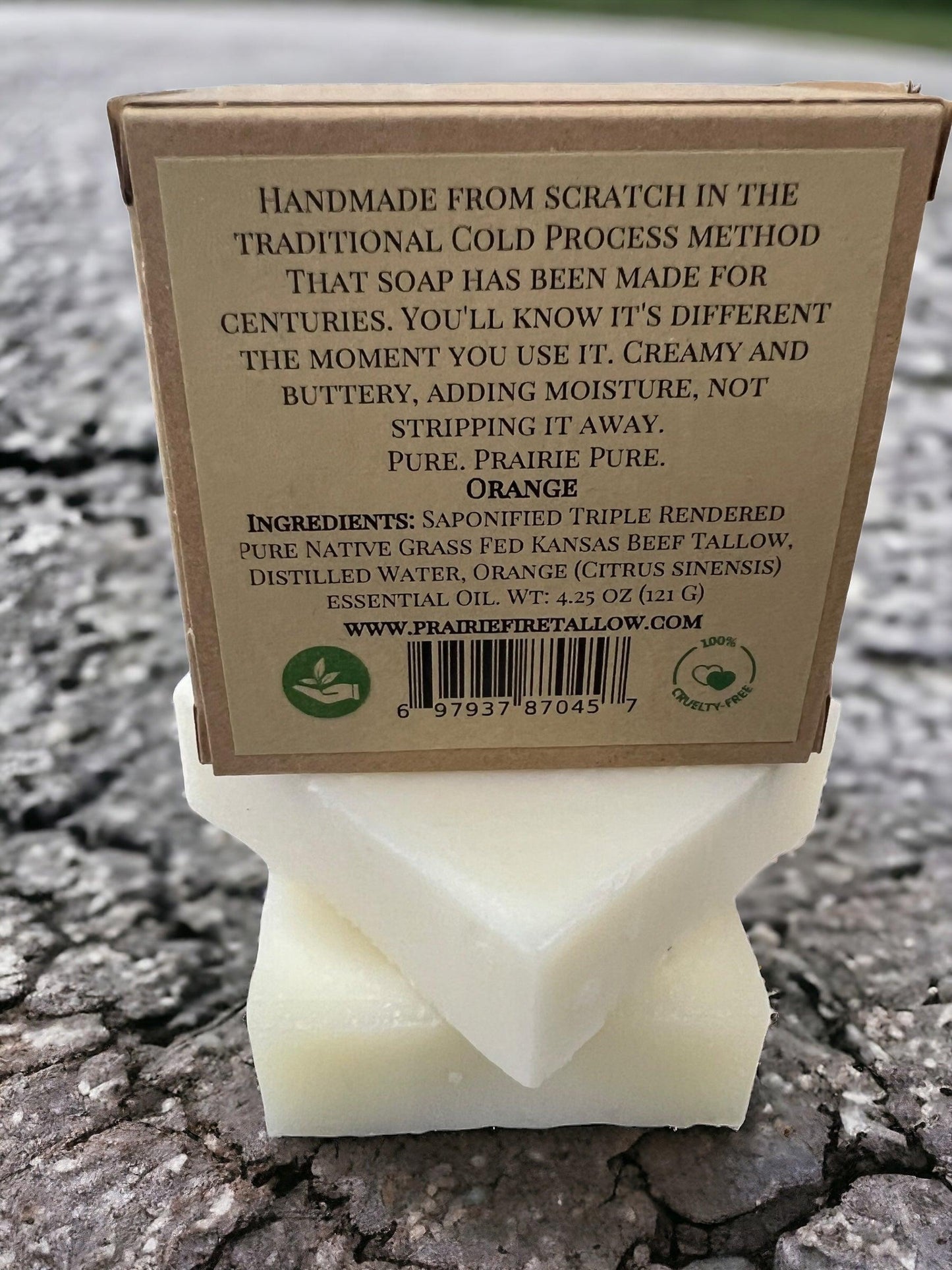 Prairie Fire Tallow natural beef tallow soap bar, 3-pack, made in USA, for face, body, and hair cleansing, moisturizing, and soothing.