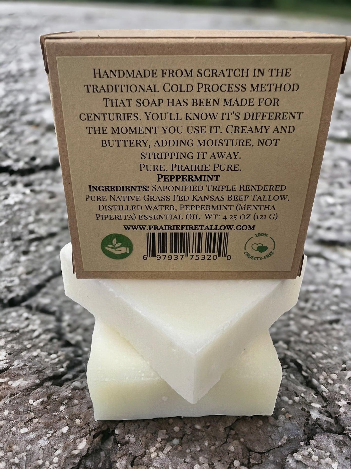 Pure Beef Tallow Soap Bar by Prairie Fire, 3-pack, fragrance-free, natural organic soap for face, body, and hair cleansing and moisturizing.