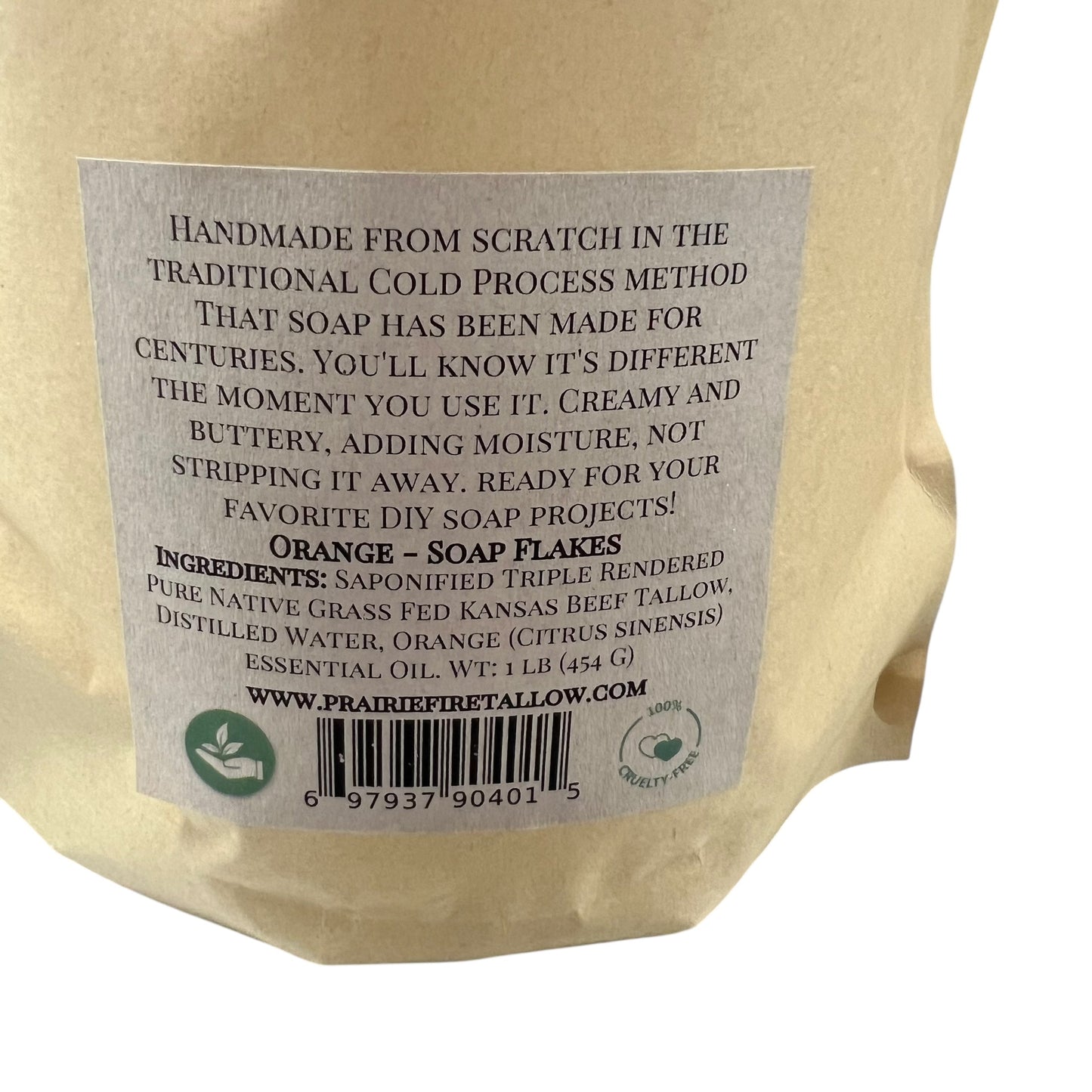 Pure Beef Tallow Soap Flakes bar soap by Prairie Fire Tallow, made in USA, natural, organic, for face, body, and hair cleansing.