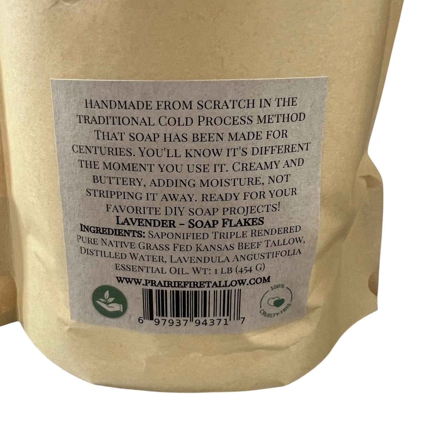 Pure Beef Tallow Soap Flakes bar soap by Prairie Fire Tallow, natural organic, grass-fed, fragrance-free for face, body, and hair.