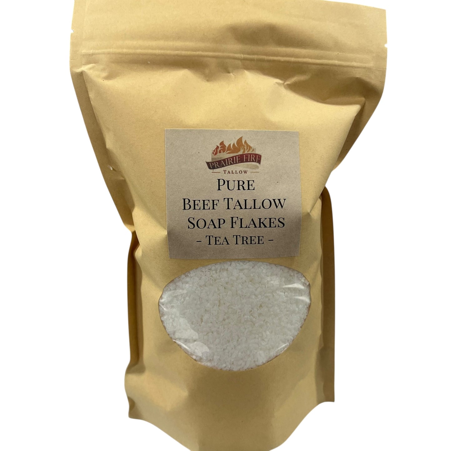 Pure Beef Tallow Soap Flakes by Prairie Fire Tallow, Candles, and Lavender, fragrance-free bar soap for face, body, and hair care.