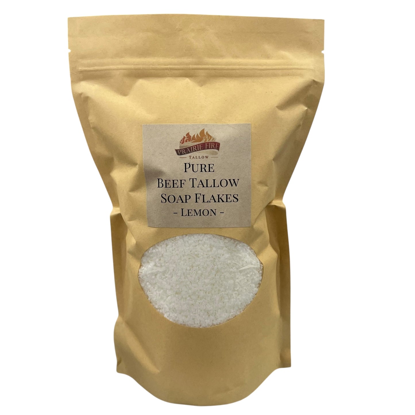 Fragrance-free Pure Beef Tallow Soap Flakes by Prairie Fire Tallow, made in USA, for face, body, and hair cleansing and moisturizing.