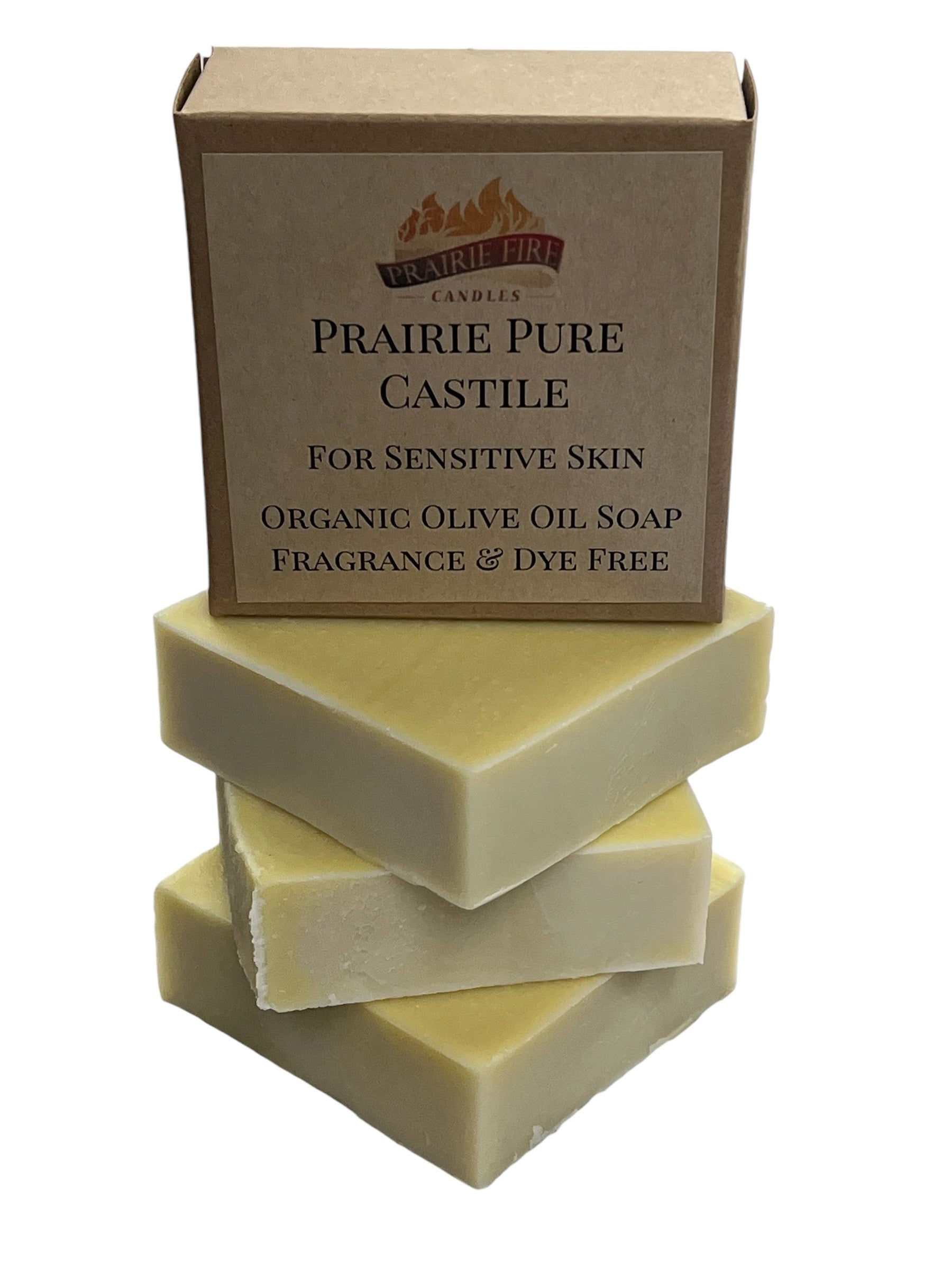 Pure Real Castile organic olive oil soap bar pack by Prairie Fire for sensitive skin, fragrance-free, dye-free, 3-pack.
