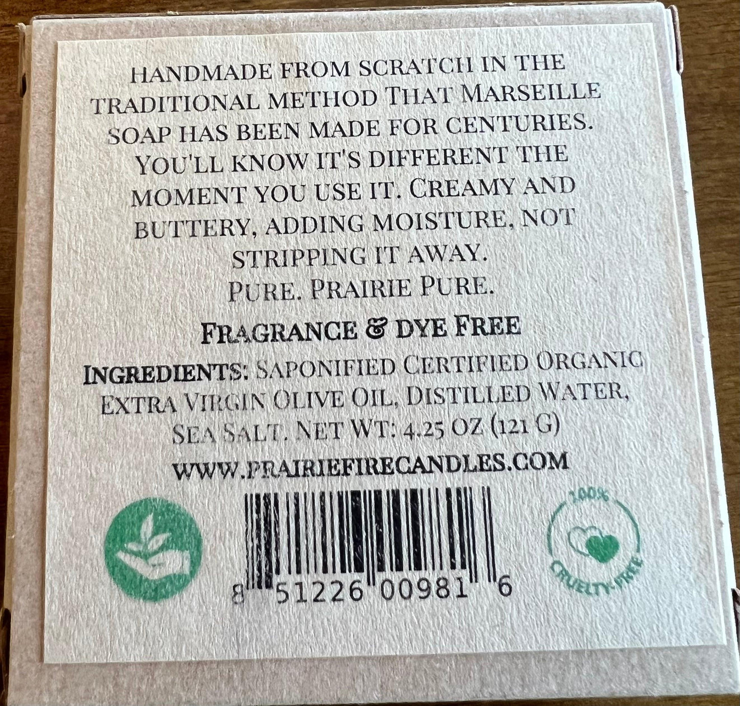 Pure Real Castile organic olive oil soap bar set by Prairie Fire, fragrance-free and dye-free for sensitive skin.
