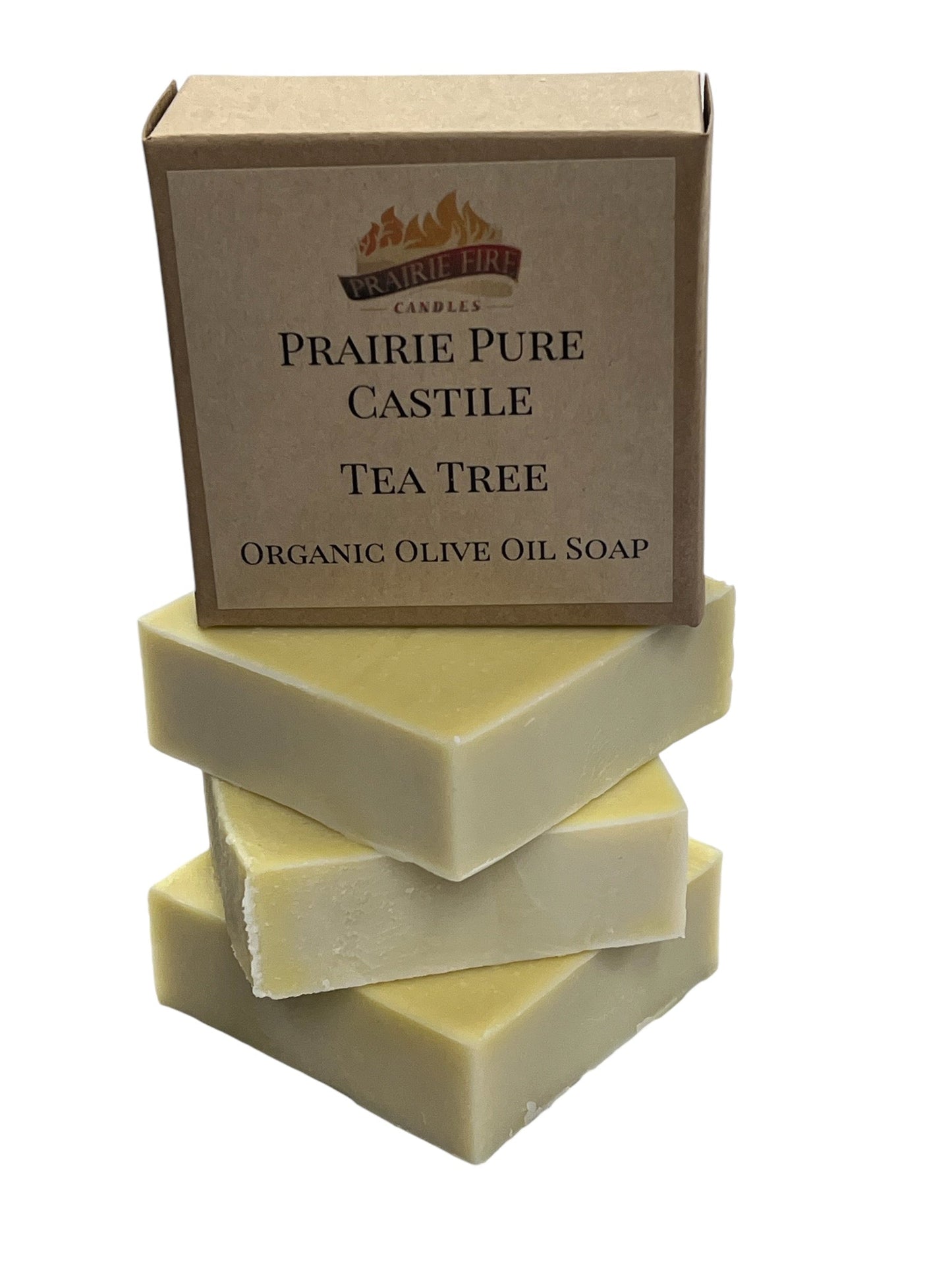 Pure Real Castile bar soap by Prairie Fire Tallow, Candles, and Lavender, three-pack, fragrance-free, organic olive oil soap for sensitive skin.