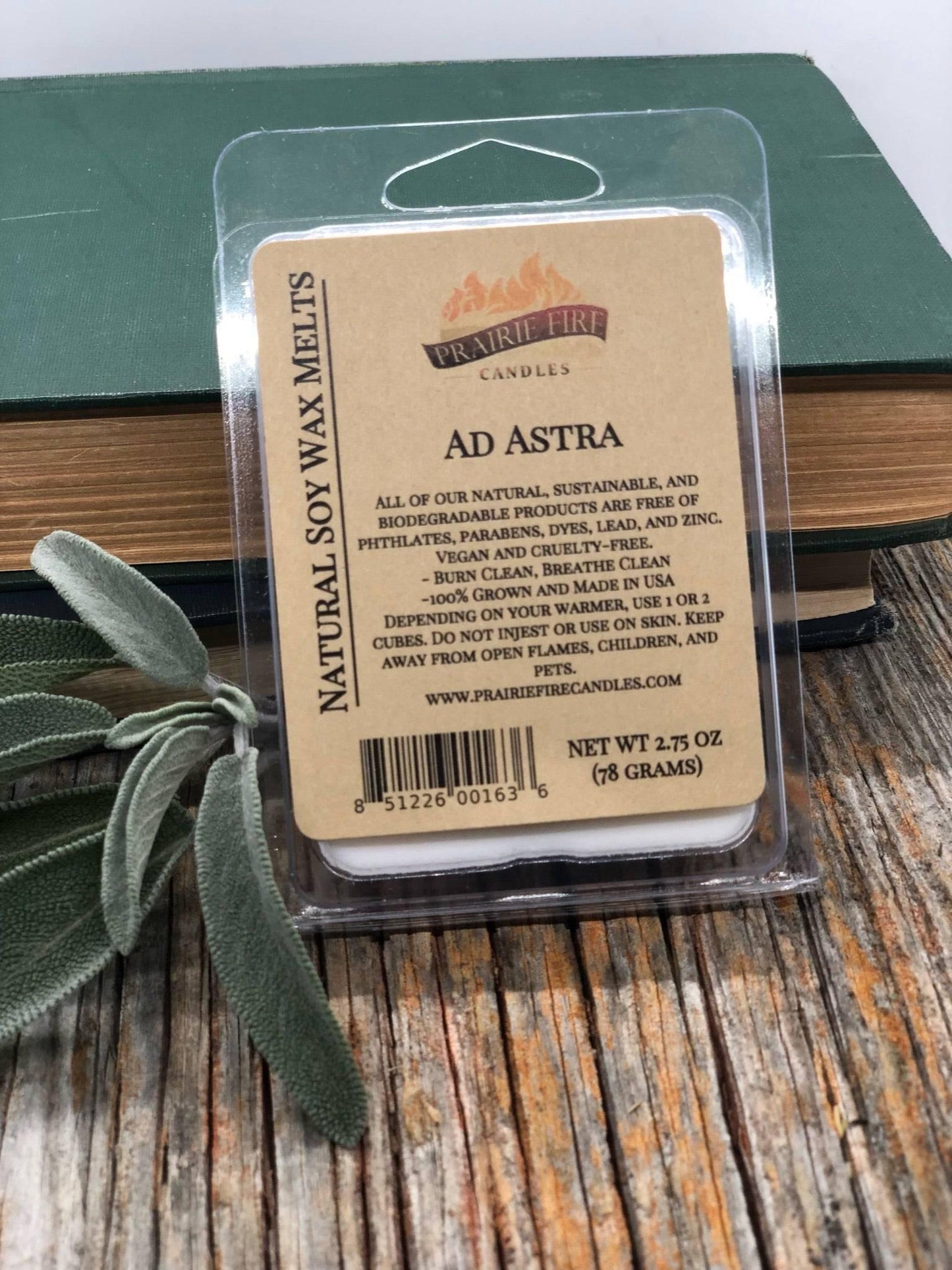 Prairie Fire Tallow soy wax melts and candles with lavender and bluestem, featuring wickless, vegan wax cubes in small batch.