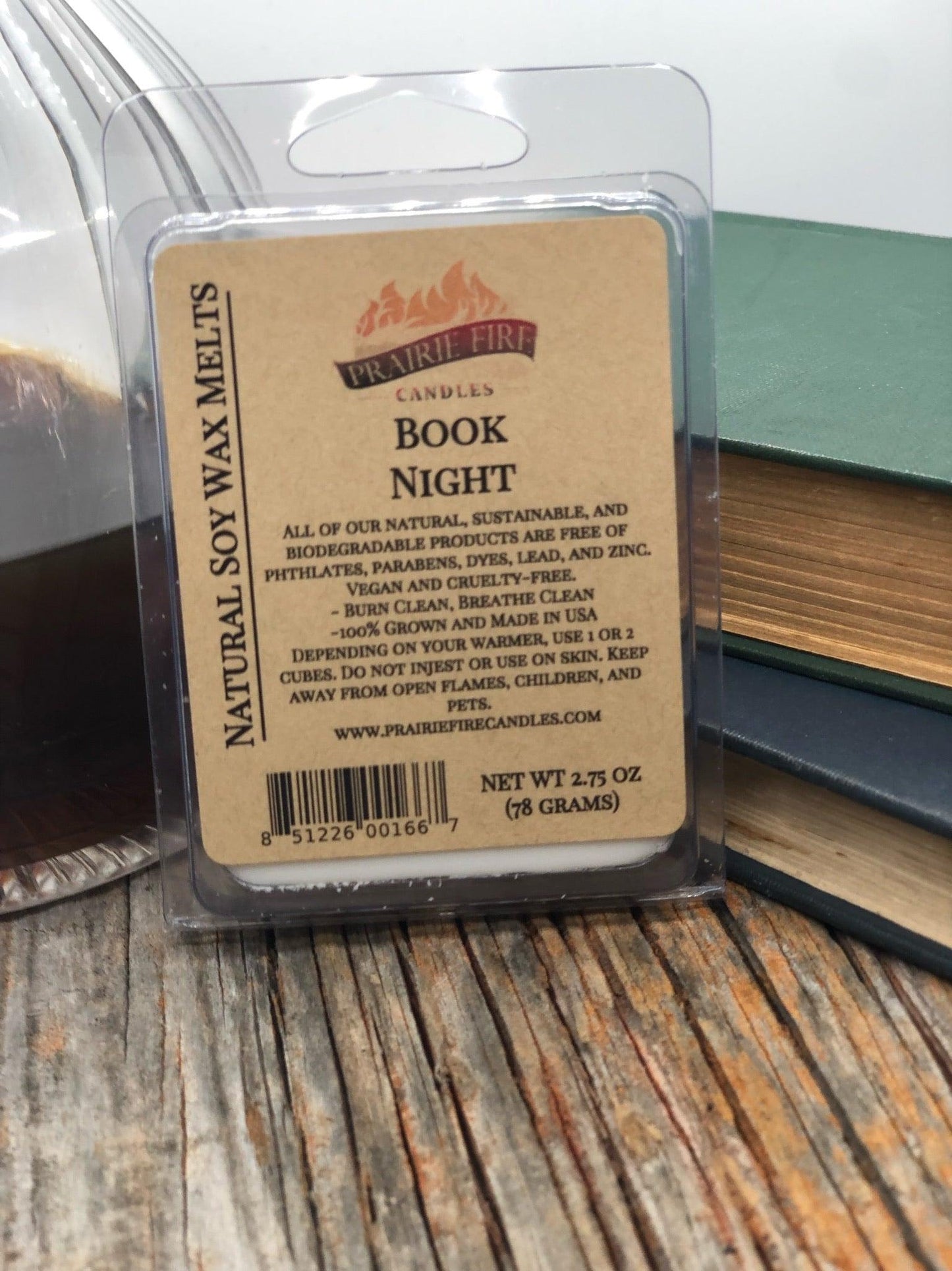 Vegan soy wax melts and wax cubes by Prairie Fire Tallow, with lavender and bluestem accents, wickless candle in small batch.