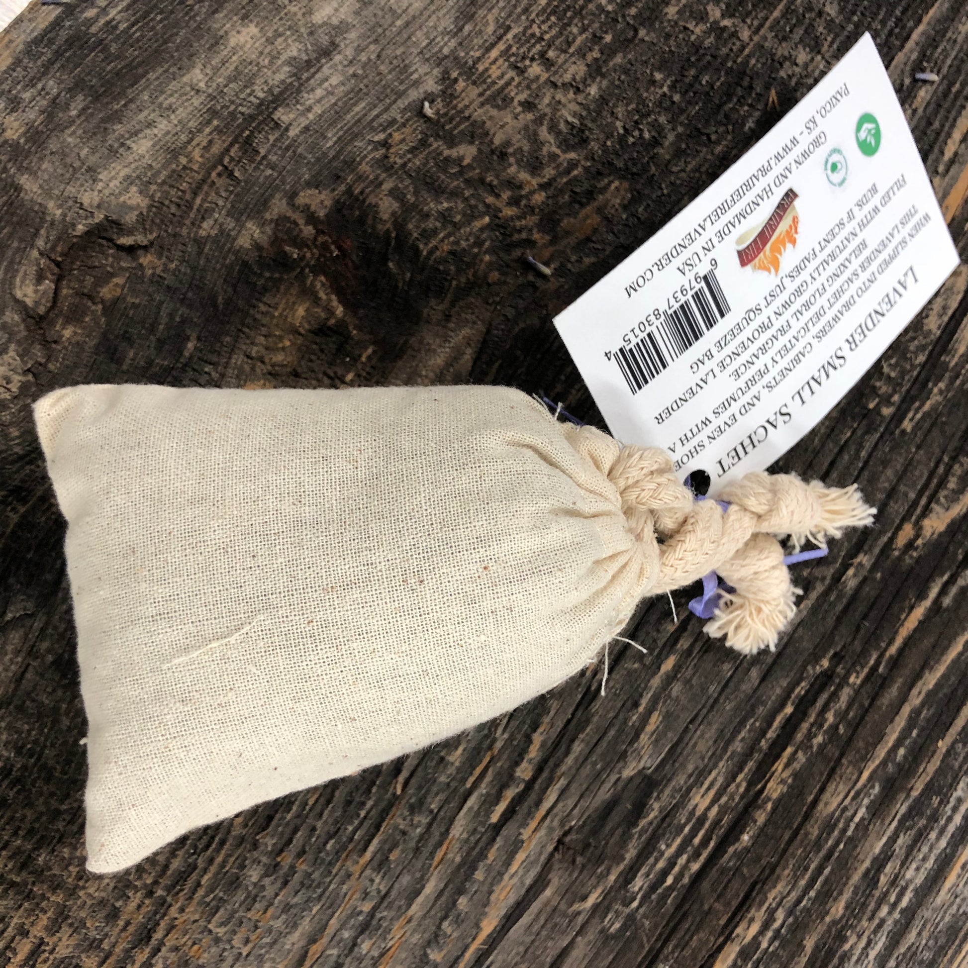Small lavender sachet from Provence by Prairie Fire Tallow, featuring dried lavender buds in a delicate fabric pouch.