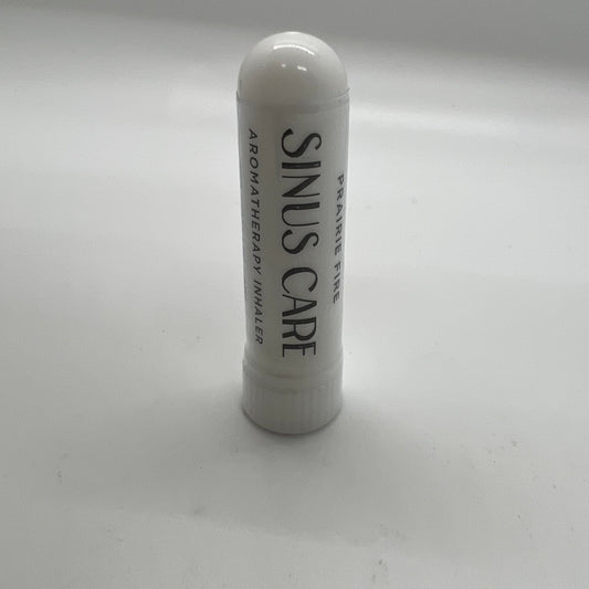Prairie Fire Tallow Sinuscare Aromatherapy Inhaler with lavender scent, featuring a small portable inhaler for sinus relief.