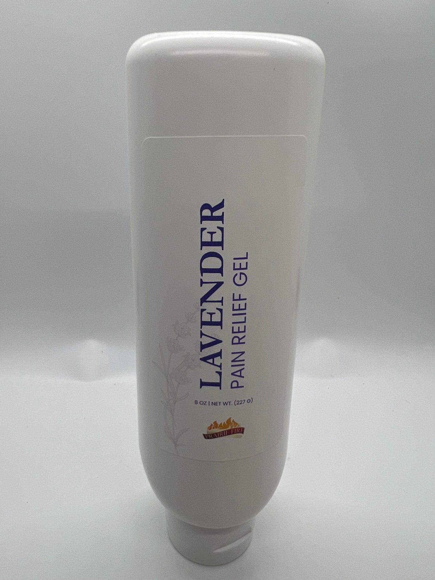Lavender & Menthol Soothe Pain Gel in 8 oz. bottle, featuring lavender and menthol ingredients, from Prairie Fire Lavender Farm.