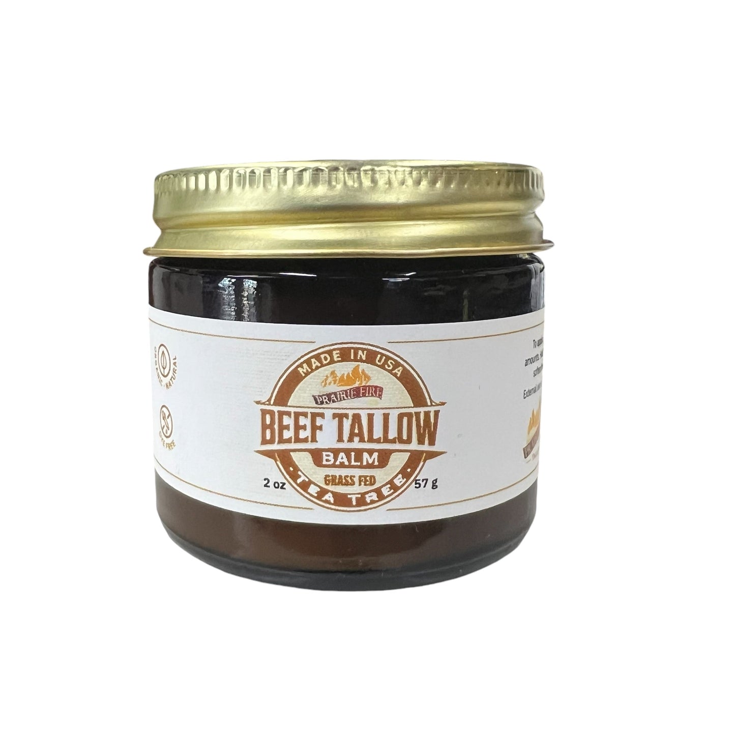 Prairie Fire Tallow Beef Tallow Balm in 2 oz jar, organic grass-fed, fragrance-free moisturizer for nourishing skin care.