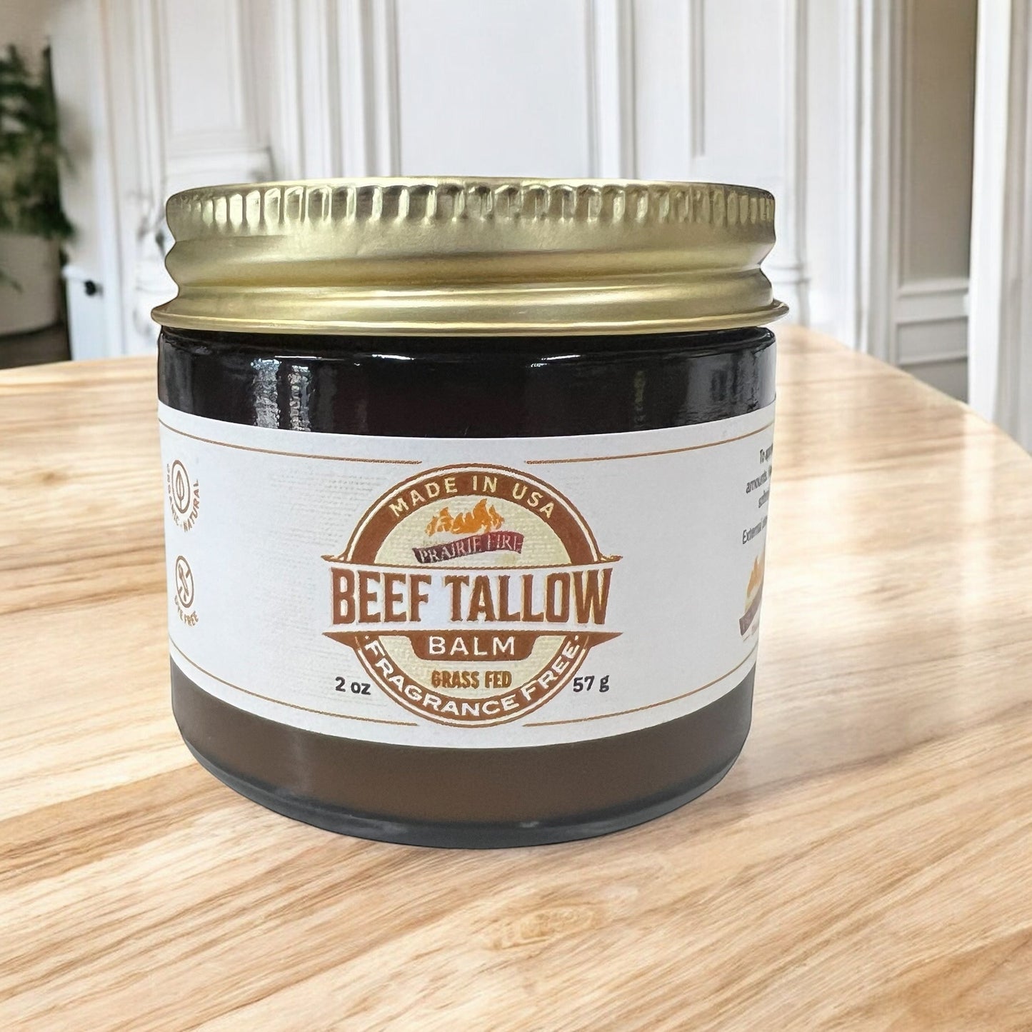 Prairie Fire Tallow Beef Tallow Balm, 2 oz, organic grass-fed, fragrance-free moisturizer for nourishing skin care.